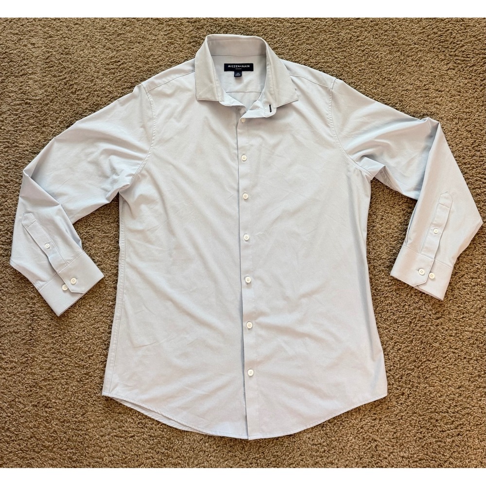 Mizzen+Main Leeward Performance Dress Shirt Mens Large Trim Fit Light Blue L/S
